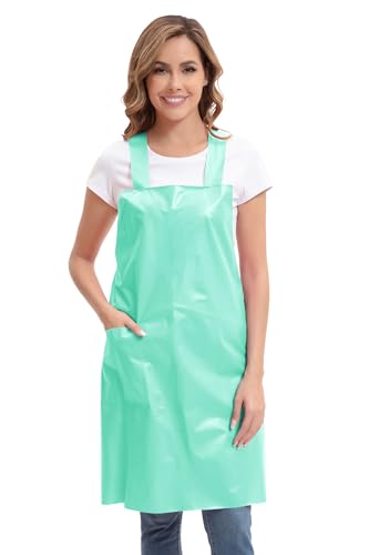 Nanxson TPU Waterproof Apron with Pocket Lightweight Work Aprons for Girls H Style for Dishwashing Pet grooming Gardening - color: Green