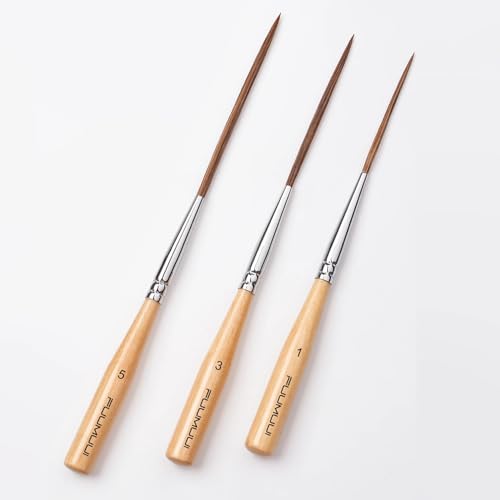 Fuumuui Long Liner Brushes - Artist Grade 3pcs Ox Ear Hair Detail Paint Brushes for Filling Corners, Marking, Outlining, Creating Edge Borders - Watercolor Acrylic Oil - color: Wood Color-3pcs