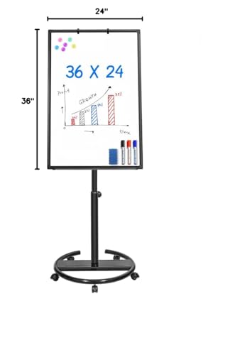 Mobile Whiteboard – 36 x 24 inches Portable Magnetic Dry Erase Board, 3' x 2' Stand Easel White Board Dry Erase Easel Standing Board w/Flipchart Hooks (Black) - color: Black, size: 24"W x 36"H