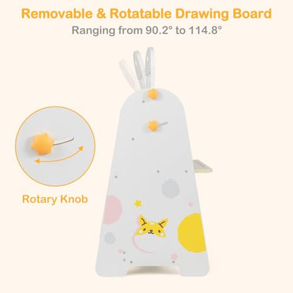 INFANS Easel for Kids with Stool, 4-in-1 Double-Sided Adjustable Magnetic Chalkboard with Paper Roll, Bookshelves, Wheels, Wooden Standing Painting Drawing Art Board for Boys Girls - style: Puppy