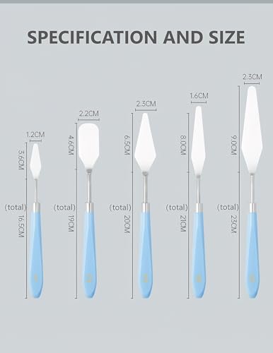 5PCS Palette Knife Set Stainless Steel Painting Spatulas for Acrylic Oil | 5 Blade Shapes for Texturing Mixing, Stainless Steel Durable Flex, Ergonomic Handles, Acrylic Oil Painting Art Supplies - color: Blue