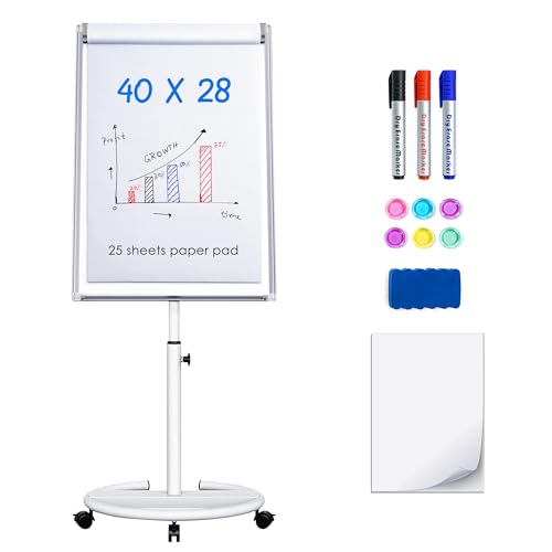 maxtek Mobile Dry Erase Board – 40x28 inches Magnetic Portable Whiteboard Stand Easel White Board Flipchart Easel Board with 25 Sheets Paper Pad for School Supplies - color: White, size: 28"W x 40"H