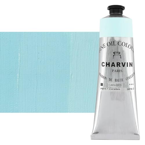 Charvin Fine Oil Paint 150 mL Tube Caribbean Blue – Professional Artist Oil Color, Archival Quality, Smooth Finish, Nature-Inspired Tone - color: Caribbean Blue