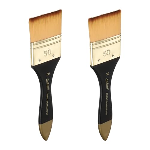 uxcell 2 Pcs Flat Paint Brush 1.97" Width Nylon Acrylic Painting Brushes Professional Paint Tools with Wooden Handle for Watercolor Oil Crafts Face Body Art, Yellow - size: 1.97"