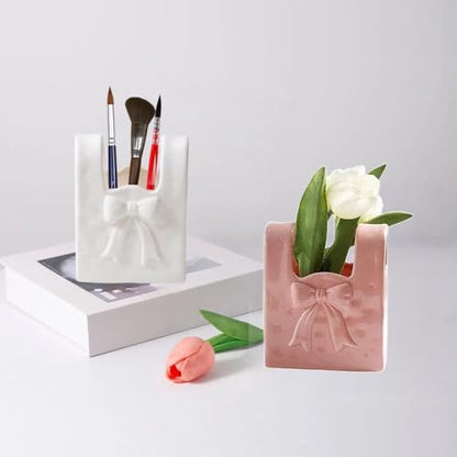 Ceramic Paint Brush Holder, Countertop Organizer,Ceramic T-shirt Bag Sharp Paint Brush Holder (White) - color: White