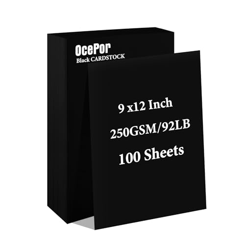 OcePor 100 Sheets Black Cardstock 9” x 12”, 92lb/250gsm Black Card Stock, Thick Card Stock Paper, Heavy Cardstock Paper for Printer, Resume, Scrapbooks, Art, Crafts, Business Cards - color: Black-100Sheets, size: 9x12