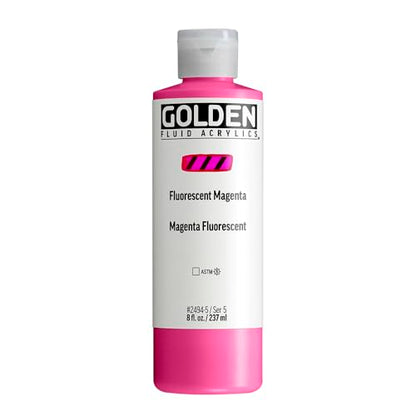 GOLDEN Fluid Acrylics, Fluorescent Magenta, 8 fl. oz. Bottle, Professional Acrylic Paint, Transparent