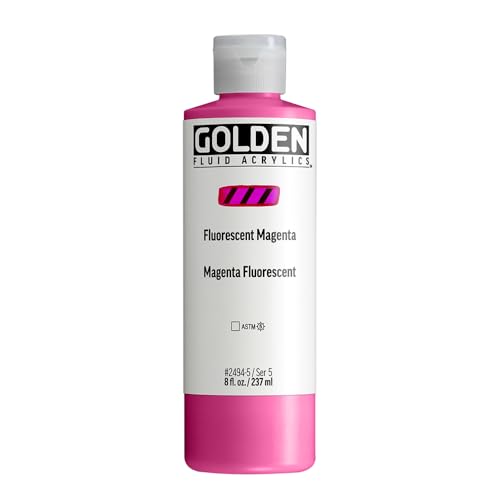 GOLDEN Fluid Acrylics, Fluorescent Magenta, 8 fl. oz. Bottle, Professional Acrylic Paint, Transparent