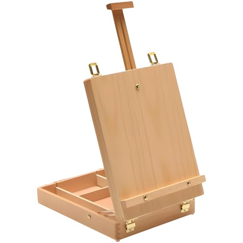 Tabletop Easel with Storage Drawer, Adjustable Wooden Desktop Sketch Box for Painting and Drawing, Art Display Stand for Canvas, Portable Studio Workstation for Artists and Students