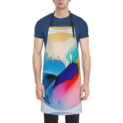 Round watercolor painting Heavy Duty Waterproof Apron with Pockets for AdultsResistant Grilling, Gardening, Painting - color: Round Watercolor Painting