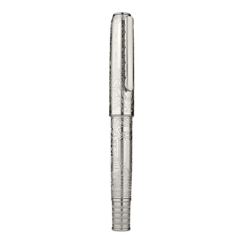 Hongdian 100 Silver Steel Piston Fountain Pen, Iridium Fine Nib Calligraphy, Smooth Writing Pens, Nice Writing Pen for Men & Women - color: Silver-100, style: Fine Point