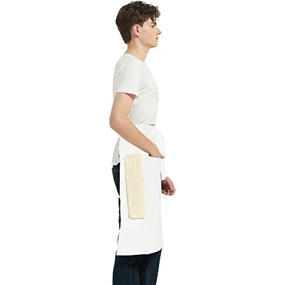 PINDUNCHEF Unisex Two Pocket Bbq Bistro Waiter CookingApron Waterproof Stain Resistant Waist apron - color: White