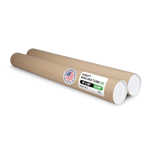 Cardboard Mailing Tubes, 4" x 36" with Plastic Caps, Pack of 2 - USA-Made USPS Approved Poster Tube for Documents & Blueprints - Reinforced Mailing Cylinders for Shipping & Storage by IDL Packaging - color: Brown, 4" x 36"