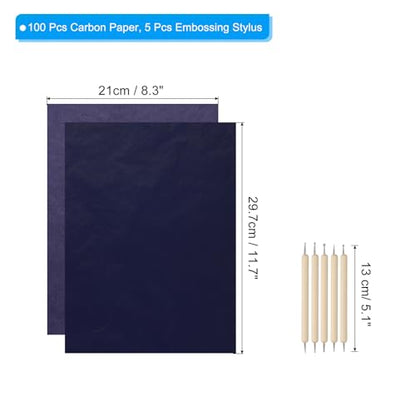 PATIKIL Carbon Paper Set, 100 Sheet A4 Graphite Transfer Tracing Copy Paper with Embossing Stylus for Drawing Writing on Wooden Canvas 8.3" x 11.7" Blue