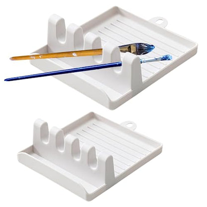 2 Pcs Brush Holder,Paint Brush Rest Plastic Paint Brush Holder with 4 Slots Chinese Calligraphy Pen Holder Brush Drying Rack Organizer Display Stand