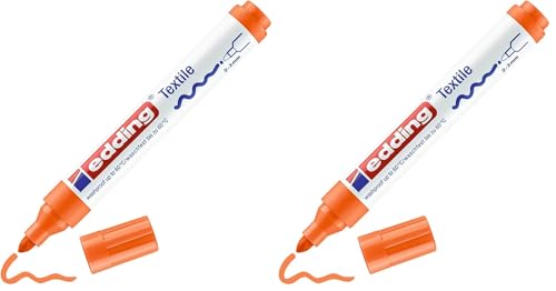 edding 4500 round nib 2-3 mm-permanent drawing on textiles, wash-resistant up to 60 °C-marker fabric lettering, 20: 1 Pen-Orange (Pack of 2) - color: orange, size: 1 Count (Pack of 2)