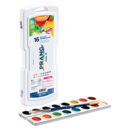 Prang Semi-Moist Watercolors 16-Color Refillable Oval Pan Set with Size 6 Paintbrush, Pack of 6 - style: 16 Count (Pack of 6)