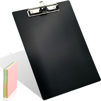 Aluminum Metal Clipboard Stainless Hangable Pen Holder Low-Profile Clip Board Size A4 9" x 12.6" with Sticky Note for School Office Business Medical Professionals Workshop Factory (Black, Aluminum-A4) - style: Black