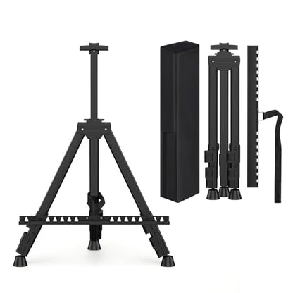 Art Painting Tripod Easel Stand - Portable Adjustable Display Artist Metal Easel with 1 Bag for Tabletop/Floor Painting, Height from 17 to 66 inches, Sturdy for Drawing, Displaying - Black - style: Black