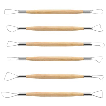 Suiwotin 6pcs Double-Sided Clay Sculpting Tools, Wooden Handle Ribbon Clay Tools, Pottery Trimming Tool, Clay Wire Loop Sculpture Set for Ceramic, Wax Carving Modeling - size: 6pcs-Loop