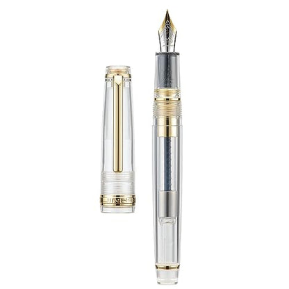 Jinhao 82 Acrylic Fountain Pen, Iridium Medium Nib with Ink Converter, Transparent Unqiue Design Smooth Writing Pen (Gold Trim) - color: Transparent (Gold Trim), style: Medium (0.7 mm)
