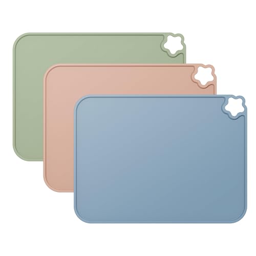 Silicone Placemat for Toddles Kids Non-Slip Reusable Portable Kids Placemats for Dinning Table Heat Resistant Placemats, Baby Placemat Stain Resistant Silicone Mat for Dining Table 3 Pack - color: Blue/Green/Pink