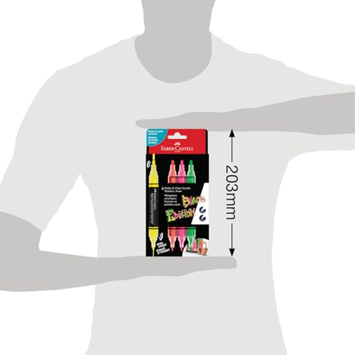 Faber-Castell Shake & Paint Markers: Neon - 4 Count Dual Tip Acrylic Paint Pens - Art Markers for Fabric Painting, Drawing & Art Supplies, Graffiti Markers - style: Neon