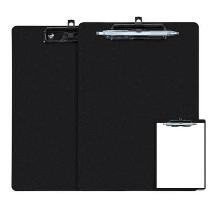 FRETONBA Black Clipboard with Pen Holder, 2 Pack Plastic Clipboard with Low Profile Metal Clip, Hanging Clip Boards Holds 8.5x11 Inch Papers, Standard A4 Letter Size Clip Boards for Offices & School - style: 2 Pack-Black