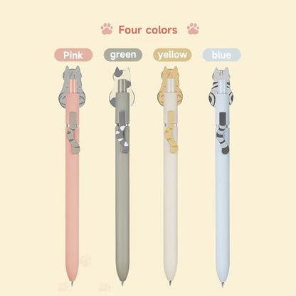 UIXJODO Cat Pens, 4 Pcs 0.5mm Cute Kawaii Black Ink Pens Fine Point Smooth Writing Pen, High-End Series Cat's Tail Retractable Pen for Journaling Note Taking (4 Pcs Cat) - color: 4 Pcs Cat