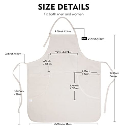 conda Adjustable Professional Bib Apron 100% Cotton Canvas with 3 Pockets for Women Men Adults, Waterproof, Natural 31inch (1pcs Pack) - color: White