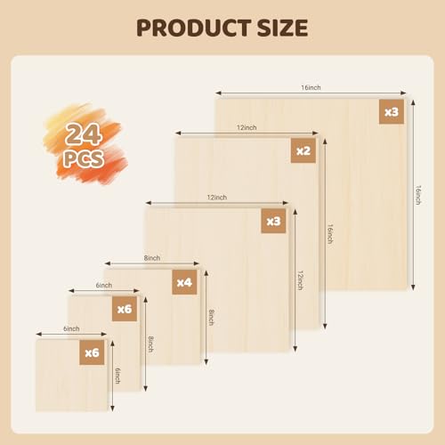 HANSILKHANSILK 16x16 Inch Wood Canvas Panels 6 Pack – Unfinished Wooden Art Boards for Acrylic, Oil & Mixed Media Painting, DIY Craft Projects for Artists, Beginners & Students - size: 16*16-3