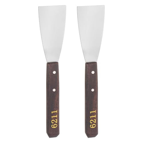 HARFINGTON 2pcs No.6211 Painting Palette Knives Stainless Steel Flat Large Spatula Pallet Knife Metal Scraper with Wood Handle for Oil Acrylic Paint Canvas Color Mixing Spreading
