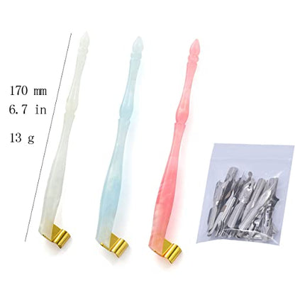 Calligraphy Oblique Dip Pen Holder Set, Resin Pen Handle with 30 Stainless Steel Pen Nib Manga Pen Kit for English Calligraphy Drawing Comic, White - color: White