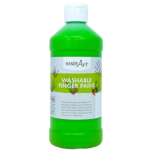 Handy Art Washable Finger Paint, Fluorescent Green, 16 oz Bottle, Easy Clean Up, Sensory Paints for Fingers & Hand Prints, Ages 3 & Up, Safe for Kids & Toddlers, AP Certified Non-Toxic, Made in USA - color: Fluorescent Green