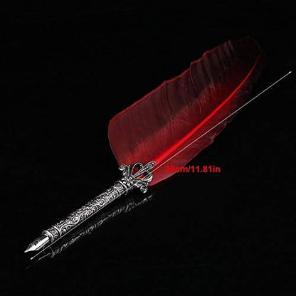 Quill Pen Set Set Antique Calligraphy Writing Antique Executive Gift Quill Pen for School+5 Replacement Nibs+Ink Bottle+ Pen Nib Base(Red)