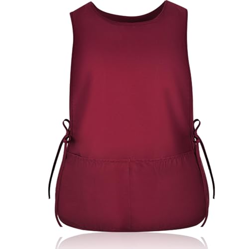 TFTAFAN Cobbler Apron Unisex Waterproof Apron with 2 Deep Pockets Art Smock for Painting Cleaning Artiest Apron work kitchen - color: Maroon