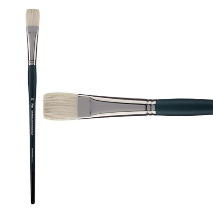 Creative Mark Imperial Professional Chungking Hog Bristle Brush - Flat # 12, Handmade Long Handle Oil Paint Brushes for Artists, Nickel-Plated Brass Ferrules, Stiff Yet Soft Natural Bristles - size: #12