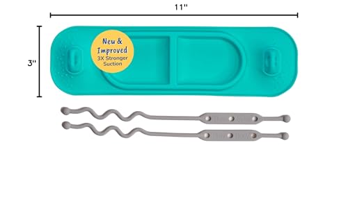 BUSY BABY Silicone Mini Mat - NEW and Improved Suction Cups, 2 Straps to Secure Baby Essentials, Self Feeding, Baby Led Weaning, Travel Wet Bag Included (Spearmint Mini) - color: Spearmint Mini