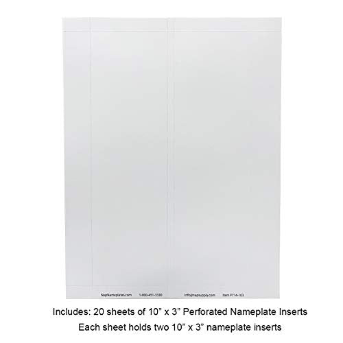 Perforated Paper Nameplate Inserts, Pack of 20 (10" x 3") - color: White, size: 10" x 3"