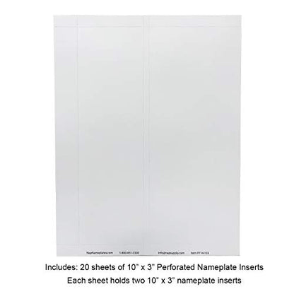 Perforated Paper Nameplate Inserts, Pack of 20 (10" x 3") - color: White, size: 10" x 3"