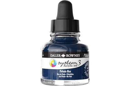 Daler-Rowney System3 Acrylic Ink Bottle Phthalo Blue 29.5ml - Versatile Acrylic Ink for Artists and Students - Opaque Calligraphy Ink for Drawing Illustrating Airbrushing Dip Pen Ink and More