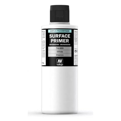 Vallejo - Bundle White Acrylic Surface Primer 200 ml (6.76 fl.oz.) + Airbrush Thinner for Acrylic Paints 200 ml. (6.76 fl.oz.)