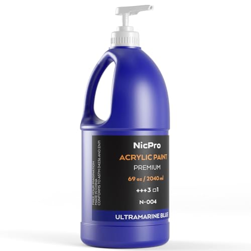 Nicpro Ultramarine Blue Large Acrylic Paint Set (69 oz, 2040 ml) Rich Art Painting Supplies Non Toxic for Multi Surface, Canvas, Wood, Leather, Fabric Stone Craft, for Beginner & Artist with Pump - color: Ultramarine Blue, size: 69 Fl Oz (Pack of 1)