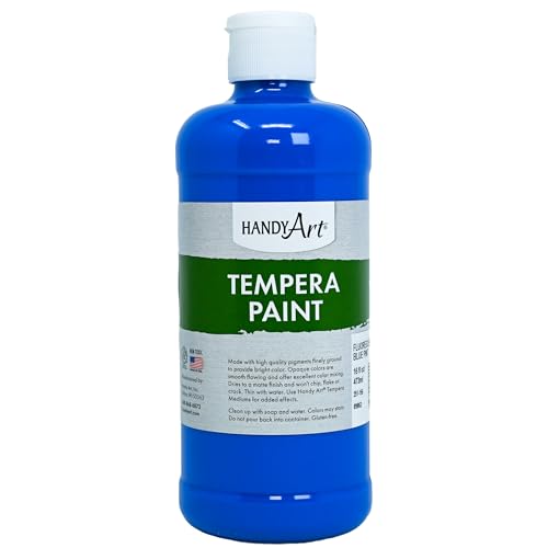 Handy Art Premium Tempera Paint, Neon Fluorescent Blue, 16 oz Pint Bottle | Matte Finish, High Quality Pigments with Superior Opacity, Smooth & Bright Mixable Colors, Safe & Non-Toxic, Made in USA - color: Fluorescent Blue, size: 16 Fl Oz