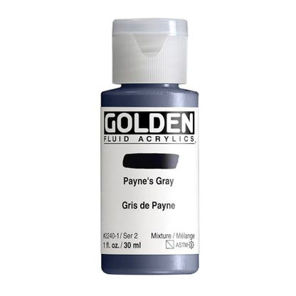 GOLDEN Fluid Acrylics, Payne's Gray, 1 fl. oz. Bottle, Professional Acrylic Paint, Semi-Transparent