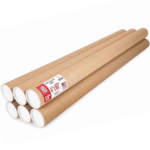 4" x 60" Heavy-Duty Reinforced Cardboard Mailing Tube, Pack of 6 Tubes with 12 Caps – Secure USPS Approved – Great for Shipping and Storing of Prints, Artwork, Posters or Documents - size: 4" x 60", style: 2X Heavy-Duty