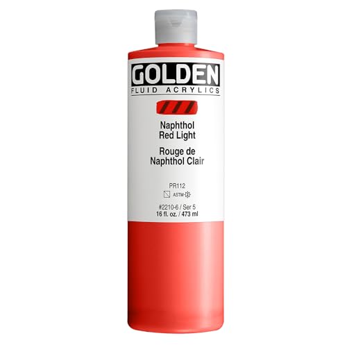 GOLDEN Fluid Acrylics, Naphthol Red Light, 16 fl. oz. Bottle, Professional Acrylic Paint, Semi-Transparent