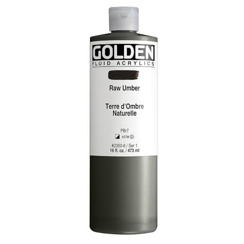 GOLDEN Fluid Acrylics, Raw Umber, 16 fl. oz. Bottle, Professional Acrylic Paint, Semi-Opaque