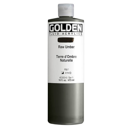 GOLDEN Fluid Acrylics, Raw Umber, 16 fl. oz. Bottle, Professional Acrylic Paint, Semi-Opaque