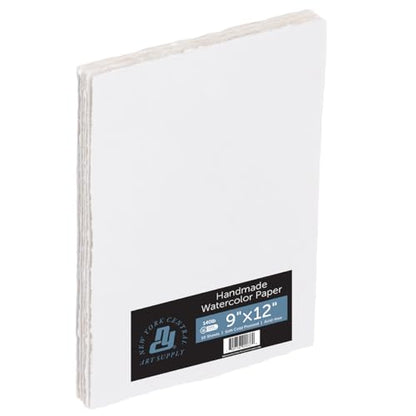 New York Central Handmade Watercolor Paper - 140lb, 9"X12" - 5 Packs of 10, 50 Total Sheets, Acid-Free 100% Cotton Rag, Cold Press, 4 Deckled Edges, Minimally Sized Mixed Media Paper - size: 9x12"